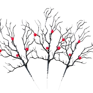 Artificial Halloween Red Berry Black Branch Stem Simulation Dead Tree Branch For Indoor Outdoor Autumn Winter Festival Decoration