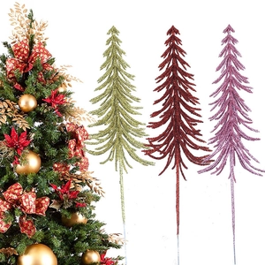 Set rami di pino artificiali glitterati da 30cm in oro e rosso per decorazioni natalizie