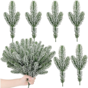 Artificial Christmas Pine Needles Triple Branch Faux Snow Flocking For Winter Home Decor Festive DIY Garland Ornaments