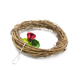 Hanging parrot swing toy with natural rattan ring and colorful metal bells