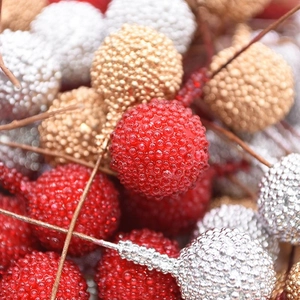 Red gold and silver 12mm artificial berries with textured surface for festive decoration