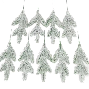 Set of 9 realistic artificial cedar pine needles with white flocked snow for Christmas decor