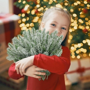 Artificial flocked pine needles with snow effect for Christmas home decor and floral crafts