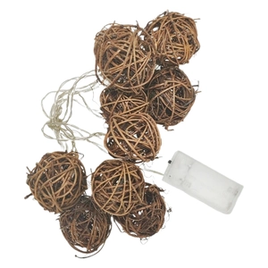 Brown woven rattan ball string lights with battery box for festive holiday decoration