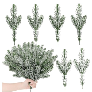 Artificial flocked pine needles with white snow effect for Christmas floral decoration