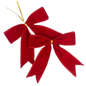 Lot de deux nœuds de Noël en velours rouge avec attaches dorées pour sapin et déco