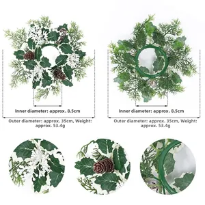 Detailed view of Christmas candle ring wreath with dimensions 8.5cm inner and 35cm outer diameter