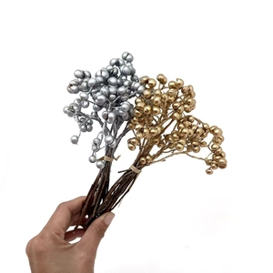 Golden and silver artificial metallic berry stems for DIY scented candle decorations