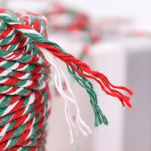 Three-color red white and green cotton twine roll for Christmas DIY gift wrapping