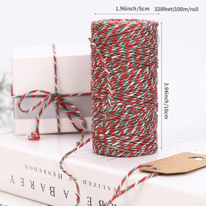 Christmas red green and white cotton twine 100m roll for DIY gift wrapping and crafts