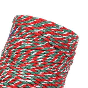 Christmas red white green twisted cotton twine roll for DIY gift wrapping and crafts