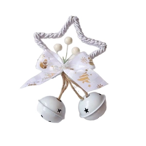 Christmas star pendant with silver woven frame, white bow and festive metal bells