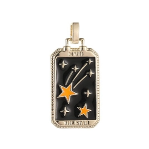 Gold plated The Star tarot card pendant featuring black enamel and celestial star pattern