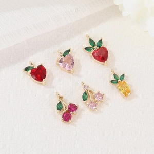 Verguld Koper Fruit Zirkonia Hangers Leuke Appel Kers Ananas Aardbei Charms Voor DIY Ketting Sieraden Maken