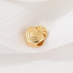 Golden heart charm bead with matte metallic texture and crown detail for DIY jewelry making