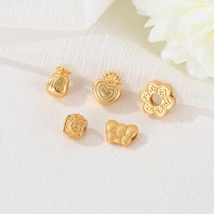 14K Gold Plated Brass DIY Jewelry Charms Large Hole Beads Fortune Bag Heart Flower Hollow Cylinder Charms For Necklace Bracelet Making
