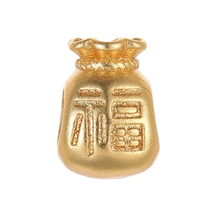 Gold-plated fortune bag pendant with 3D Fu character for DIY jewelry making