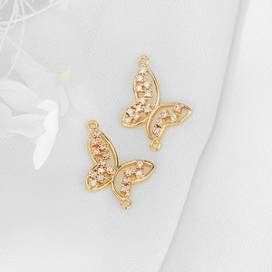 Conector de mariposa chapado en oro de 14K con circonitas para joyería artesanal