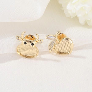 14K Gold Plated Brass Zirconia Cartoon Bull Head Apple Shape Brooch Lapel Pin For Women Men Fashion Jewelry Accessory Gift