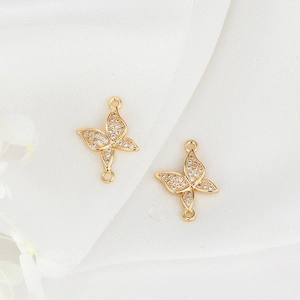 Colgante de mariposa chapado en oro de 14K con circonitas para joyería artesanal DIY