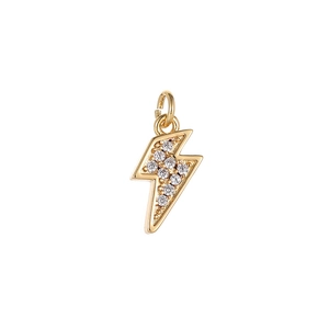 Gold plated lightning bolt pendant charm micro-paved with sparkling zircon stones