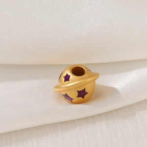 Golden sand gold Saturn bead with purple stars for DIY planet bracelets and jewelry