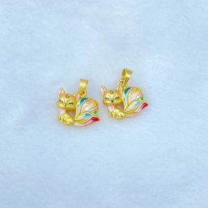 Vintage Copper Nine-Tailed Fox Pendant With Colorful Enamel Matte Gold Plated Charm For DIY Jewelry Making Women Necklace Supplies