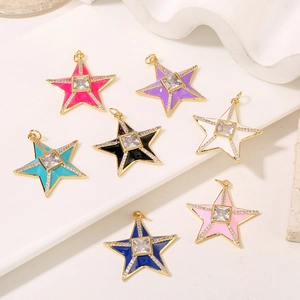 Pendentifs étoile 3D avec zircon et émail coloré pour la création de bijoux DIY