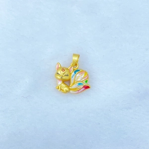 Golden nine-tailed fox pendant with colorful cloisonné enamel and red cloud patterns