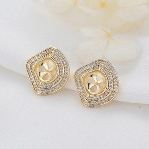 Montures de boucles d'oreilles trèfle plaquées or 14K avec zircons pavés