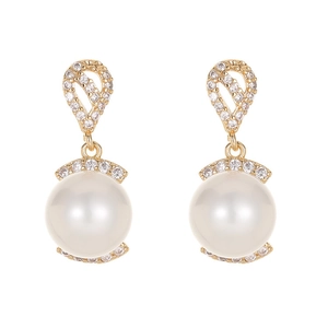 925 silver needle drop earrings with hollow teardrop design, zircon, and large white pearl