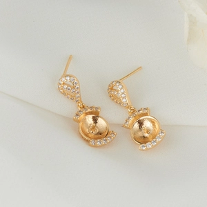 DIY 925 silver needle earring base with micro-pave zircons for pearl mounting