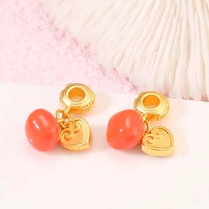 24K gold plated bead charms with red stones and hollow heart pendant for bracelets