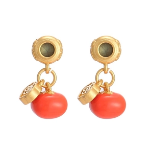 Traditional Chinese persimmon earrings with 24K gold plated rings and orange charms