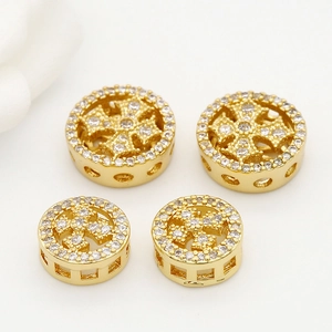 14K gold plated hollow cross spacer beads with sparkling zircon for DIY jewelry making