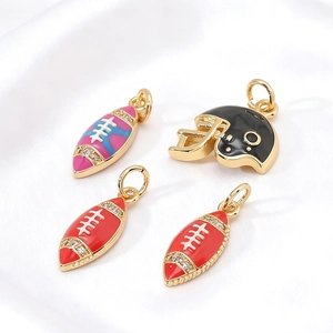 14K Gold Plated Copper American Football Helmet Pendant Enamel Sports Charm For DIY Necklace Bracelet Jewelry Making Accessories