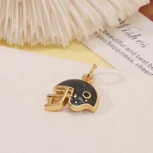 14K gold plated American football helmet charm with black enamel for DIY jewelry making