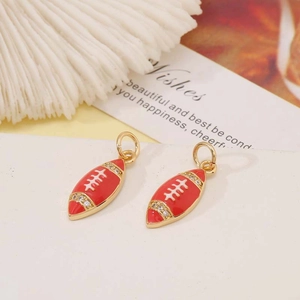 14K gold plated American football pendants with red enamel and white zircon accents