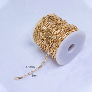 14K gold plated rectangular link chain spool, 3.5mm by 8mm for DIY jewelry making