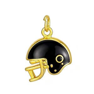 14K gold plated American football helmet pendant with black enamel finish for DIY jewelry
