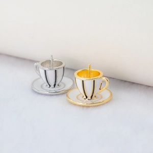 Breloques de tasse à café miniatures en or et argent avec revêtement en émail blanc