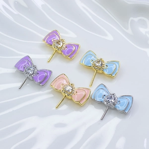 Baroque bow jewelry pendants with colorful zircons and gold plated metal for DIY hair accessories