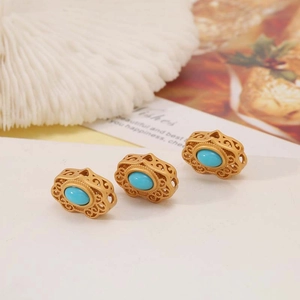 Perles triangulaires creuses dorées avec pierre turquoise pour création bijoux DIY