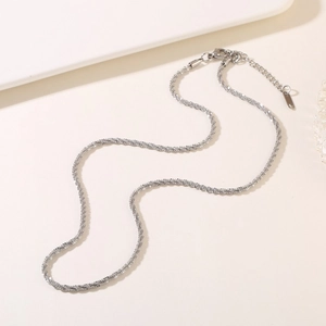 Elegante silberne Edelstahl-Kordelkette für Damen mit verstellbarem Karabinerverschluss