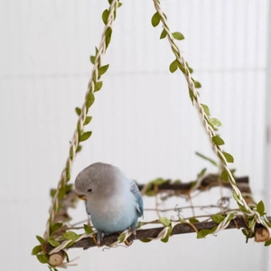 Natural Wood Bird Swing Toy With Artificial Green Leaves Hanging Parrot Climbing Ladder For Cage Budgie Lovebird Grinding Toy