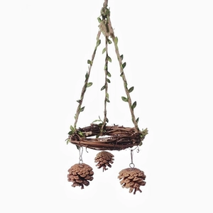 Natural Vine Ring Bird Toy Swing With Pine Cone Hemp Rope For Cockatiel Budgie Biting Grinding Beak Forest Style Pet Supply