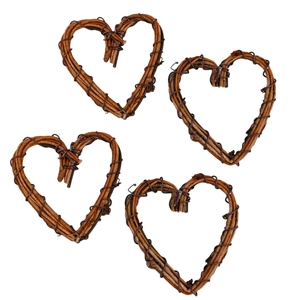 Set of 4 handmade heart-shaped wicker wreaths for rustic Christmas wall decor