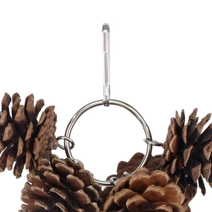 Natural pine cone bird swing toy with metal hook for parrot cage entertainment and chewing