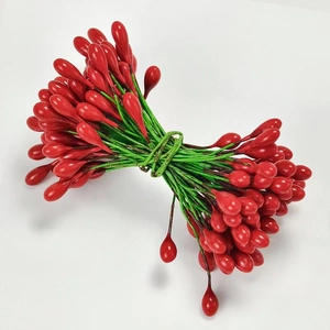 Pistils de fleurs de 5 mm en gypse rouge avec tige en métal pour bricolage de Noël