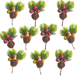 Artificial Christmas Pine Needle Branches With Red Berries And Pine Cones For Xmas Tree DIY Wreath Gift Decoration Picks
